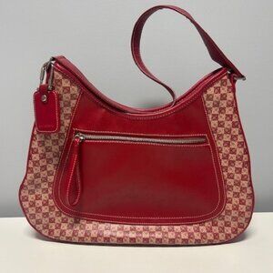Liz Claiborne Vintage Red and Checked Faux Leather Hobo Bag